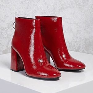 Forever21 red faux patent leather booties